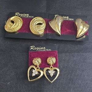 Gold Heart and Knot Earrings Set
